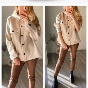 New Zara Oversized Manteco Wool Blend Overshirt Jacket Shacket In Stone NWT Sz L